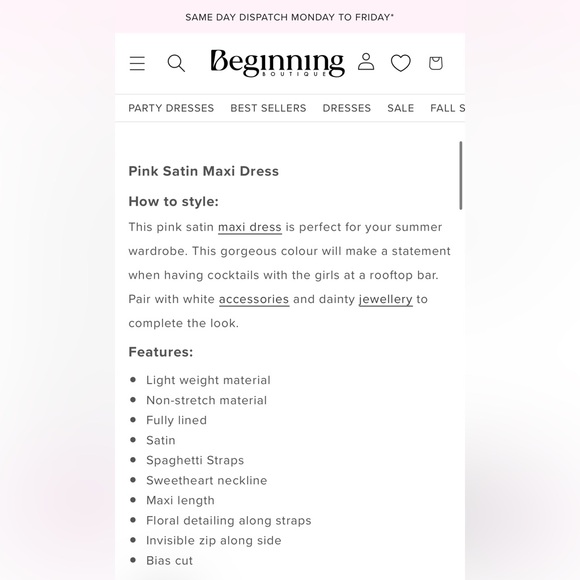 Elegant Pink Satin Dress - Picture 5 of 6